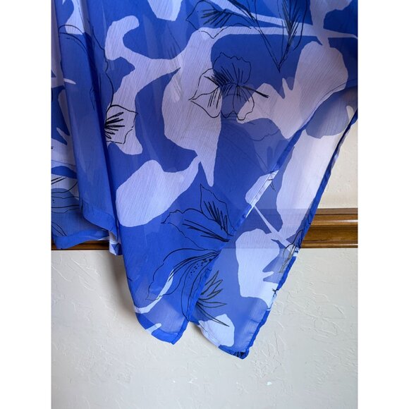 Chico's Size L/XL Blue White Floral Kimono Wrap Topper Semi Sheer Beachy Colorfu - Picture 7 of 9